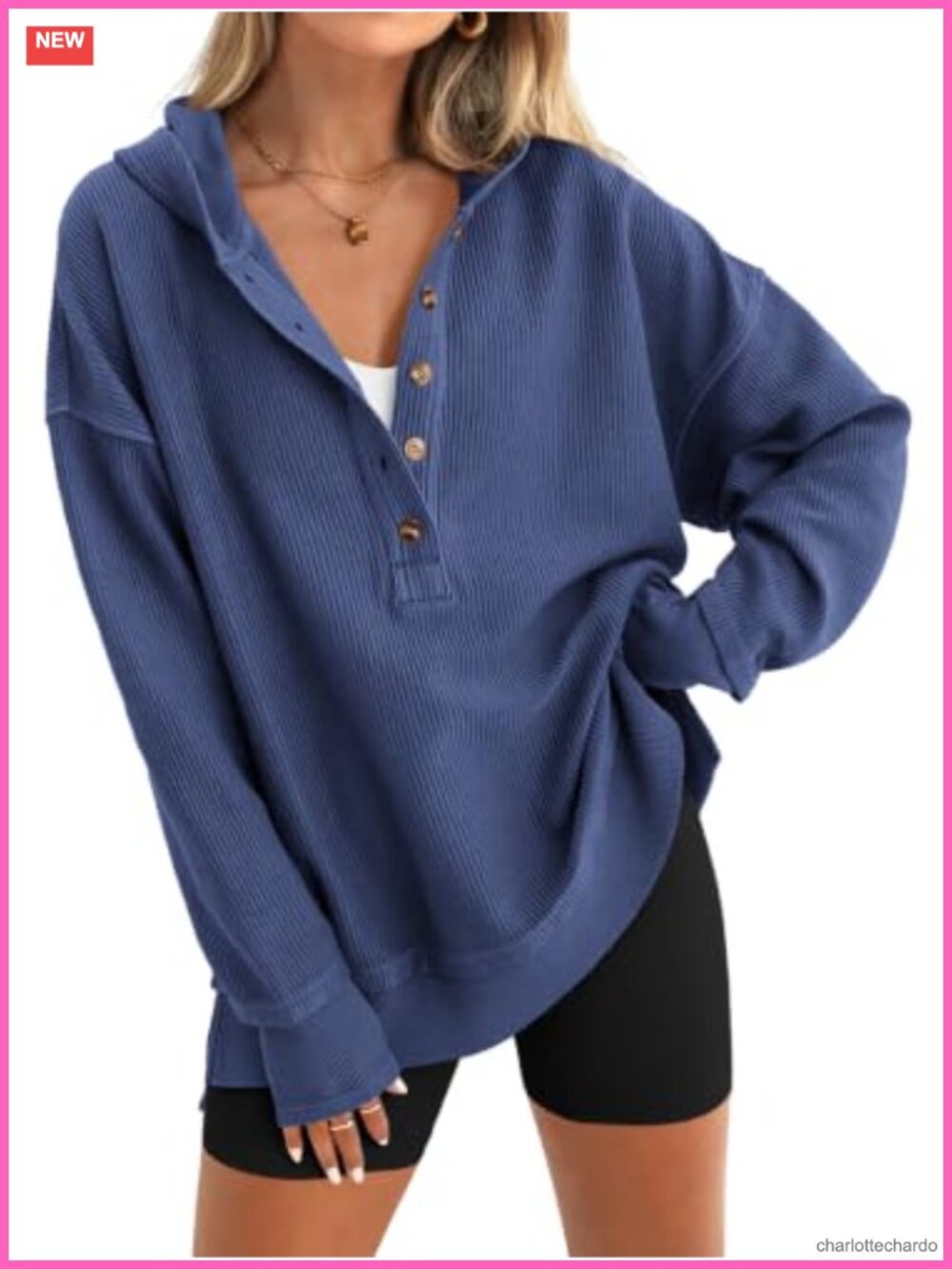 Oversized Button Down Hoodie Sweatshirt Long Sleeve Pullover V-Neck Lightweight